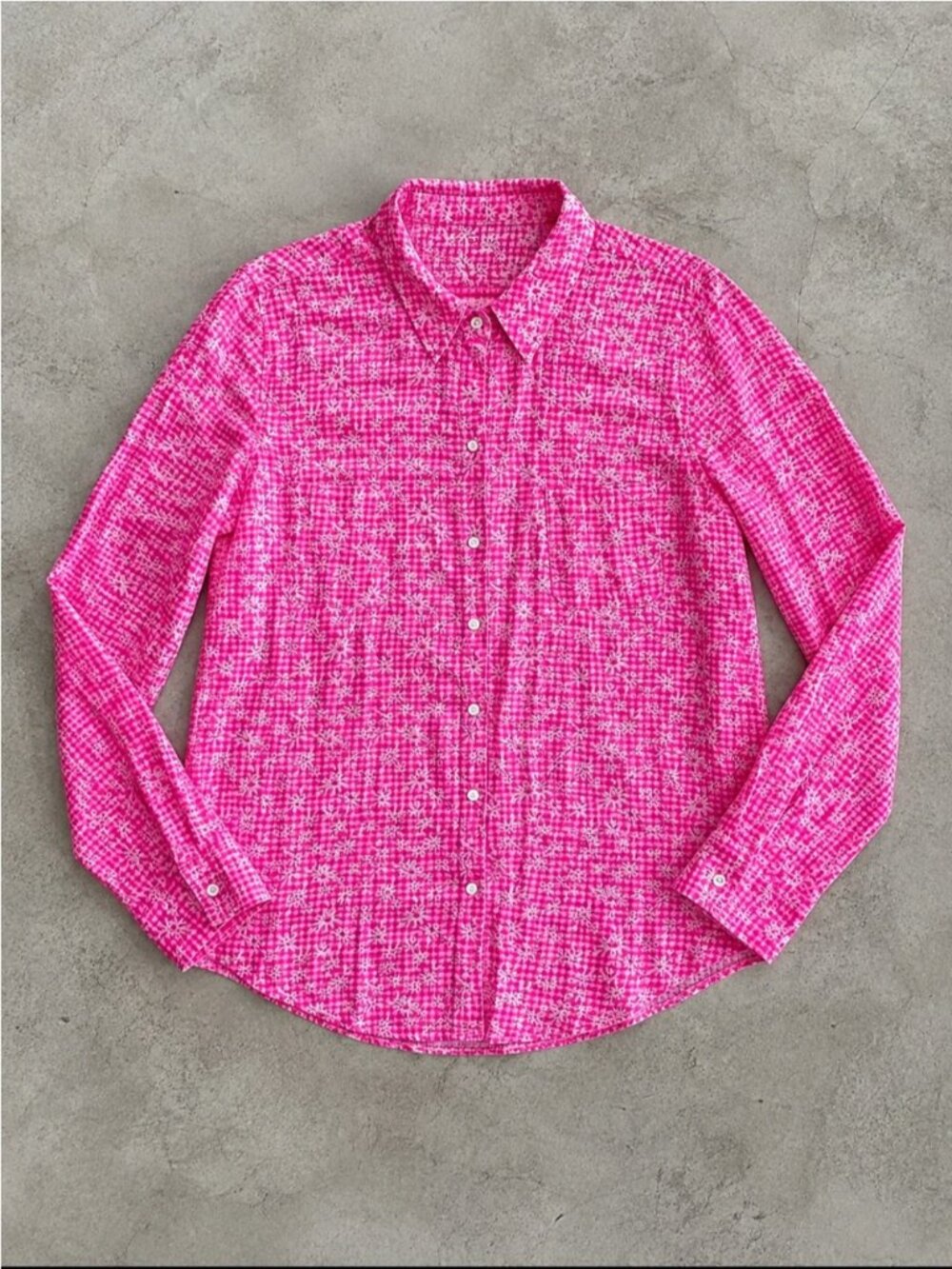 Lilly Pulitzer Sea View Pink Floral 100% Linen Button Down Blouse Woman Large